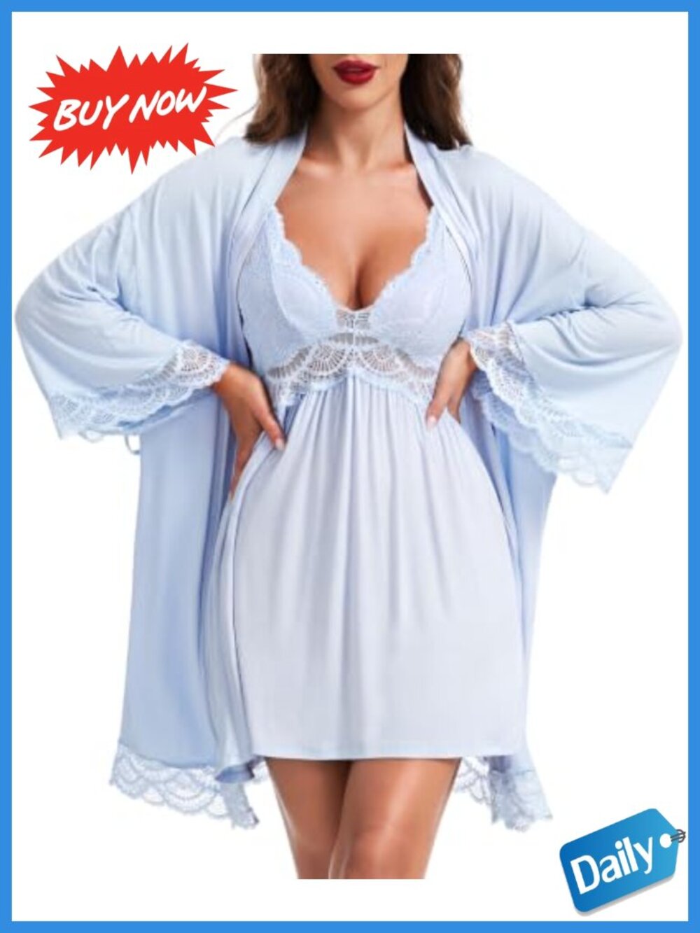 Women's 2 Piece Lace Chemise Robe Set Modal Sleepwear